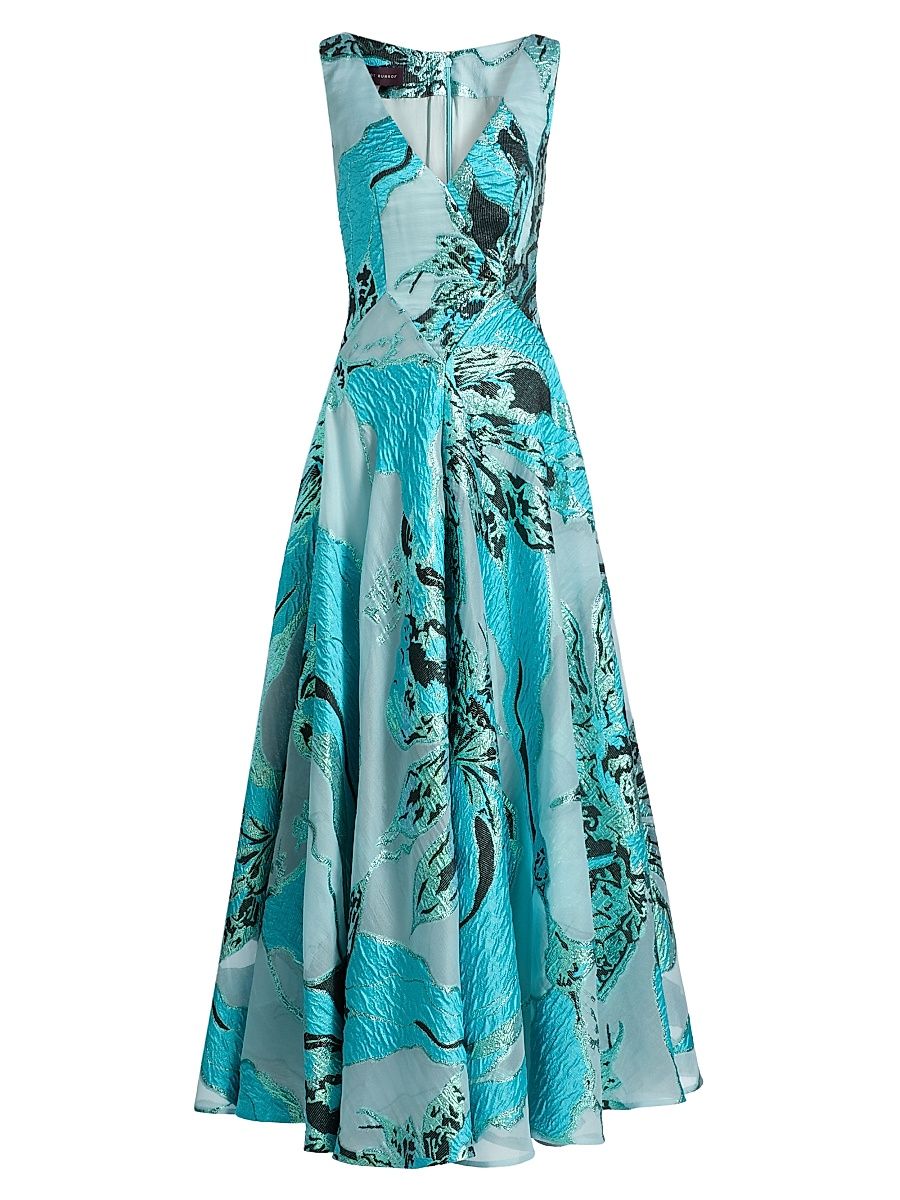 Women's Metallic Jacquard Sleeveless A-Line Gown - Seafoam - Size 14