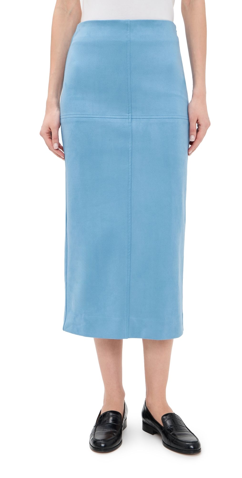 English Factory Faux Suede Midi Skirt Slate Blue XS