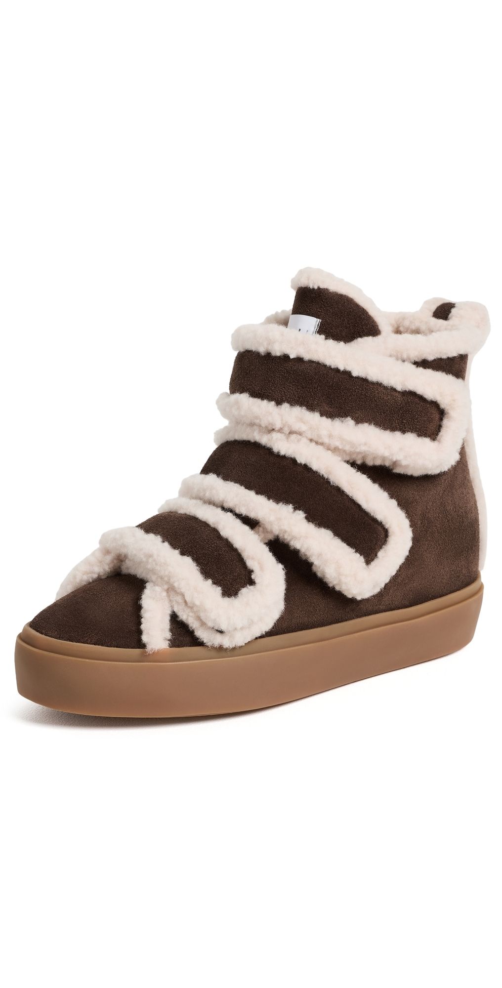 Inuikii Sherpa Velcro Wedge Ankle Boots Dark Brown 36