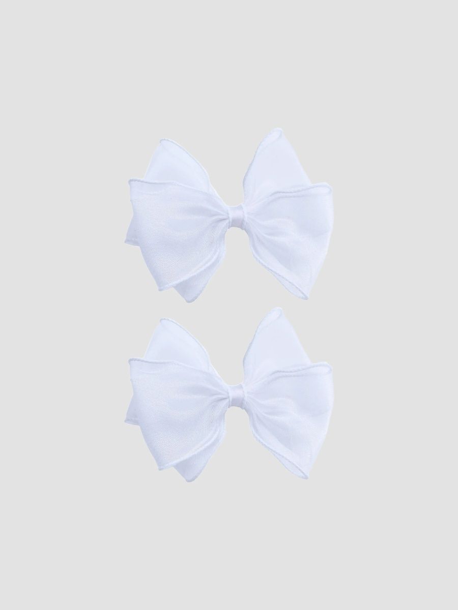 Tulleen Girl's Girl's Pure White Bow Hair Clip Set - White