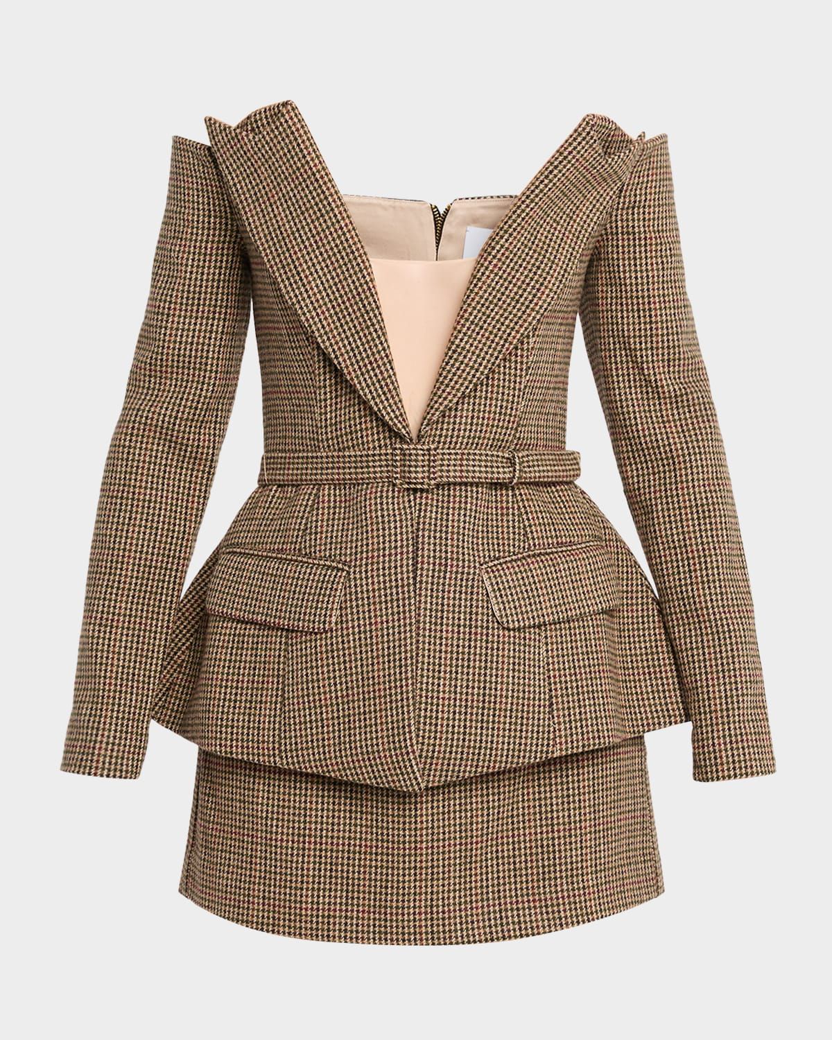 Delaney Off-The-Shoulder Houndstooth Blazer