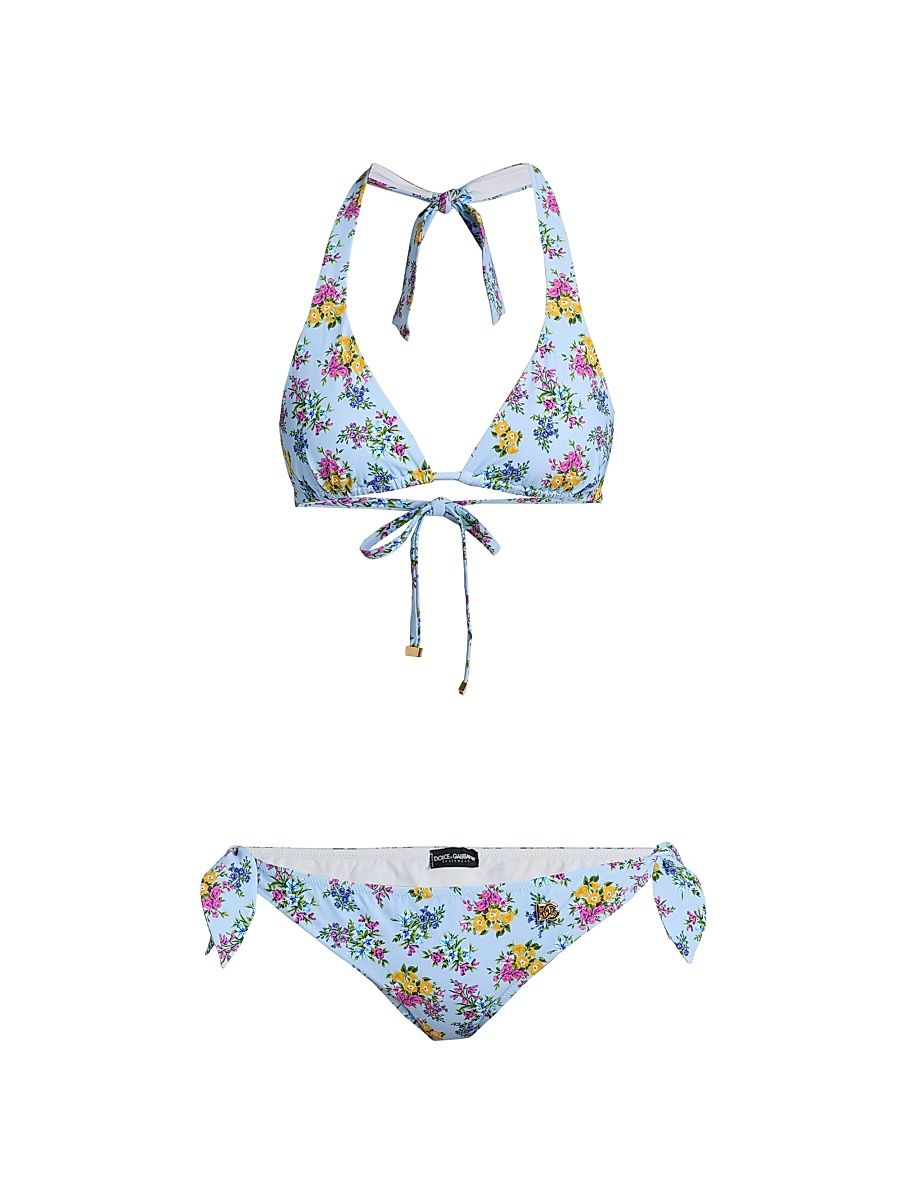 Women's Floral Tie Bikini - Blue - Size XL