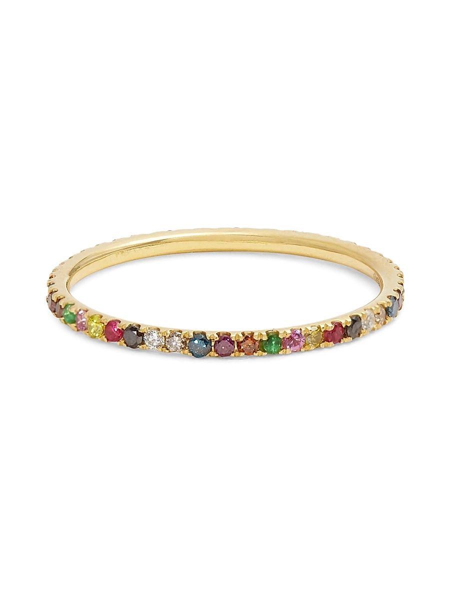 Women's Classic Thread 18K Yellow Gold & Rainbow Multi-Stone Ring - Yellow Gold - Size 6