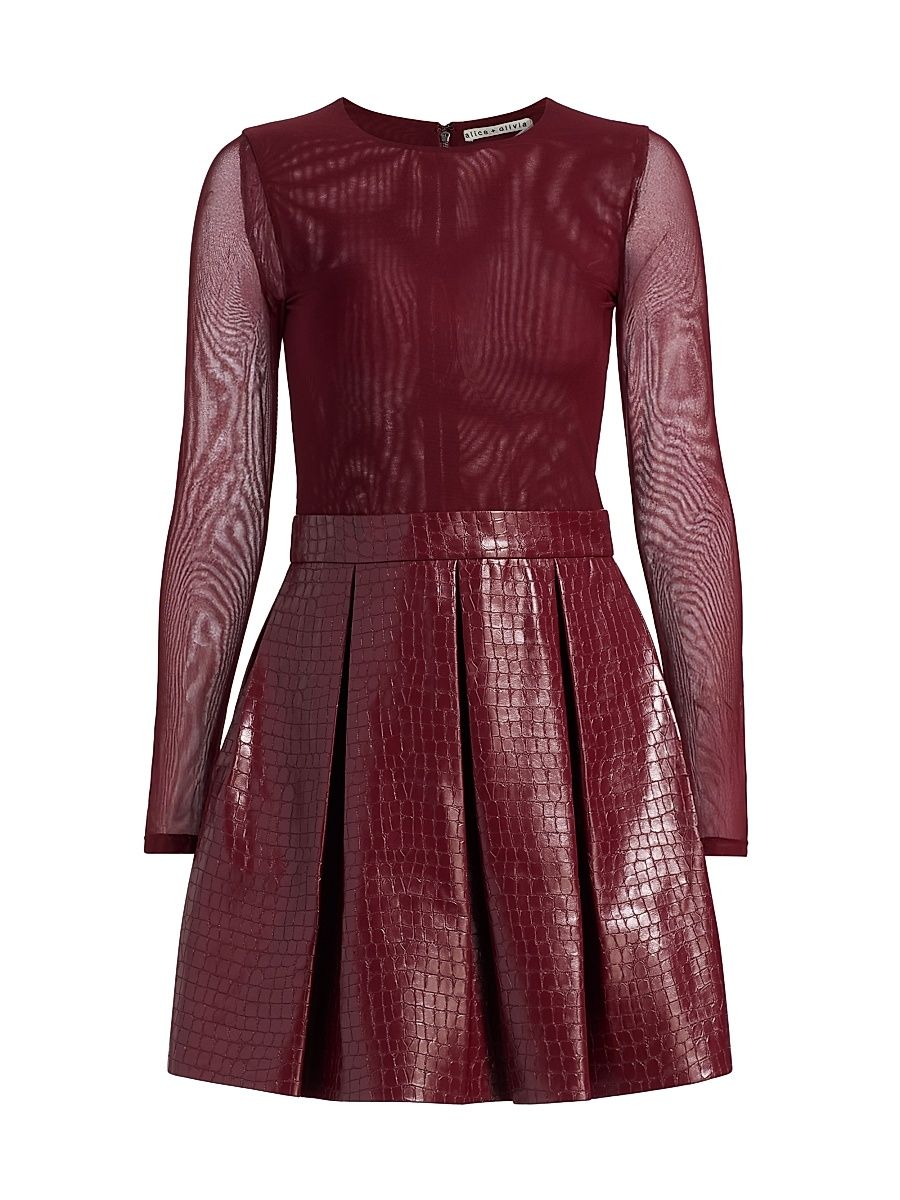 Women's Chara Faux Croc-Embossed Leather Minidress - Oxblood - Size 2
