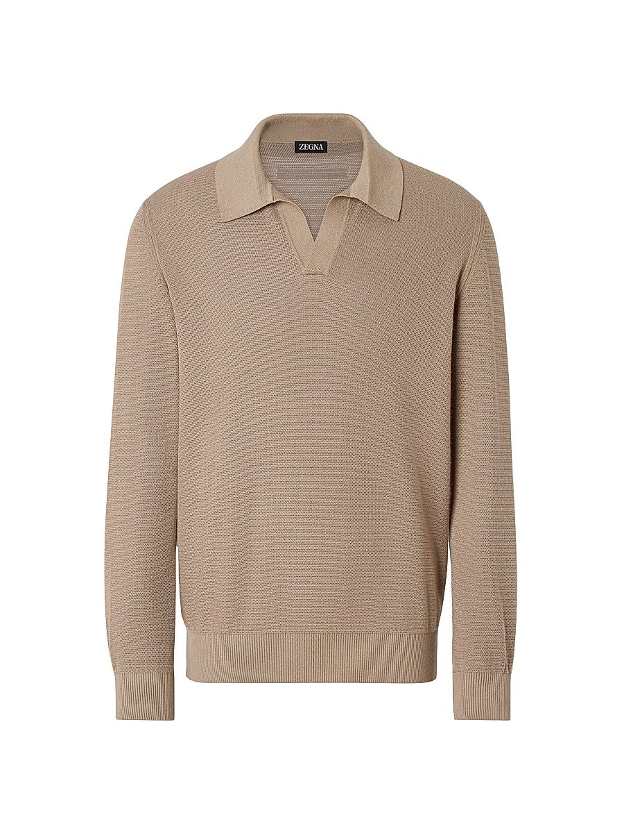 Men's Cashmere-Silk Polo Shirt - Light Taupe - Size 48