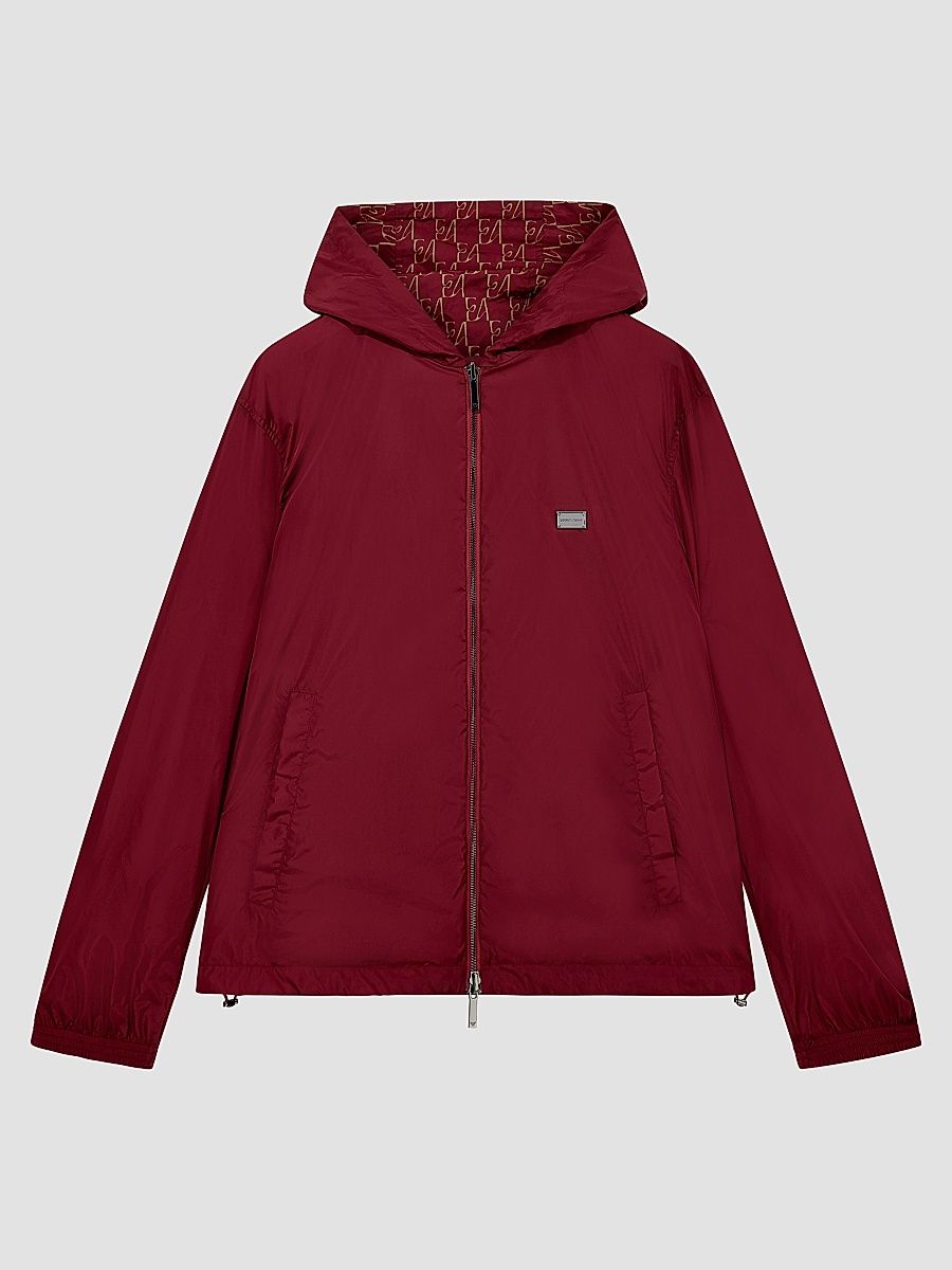 Men's Reversible Nylon Full-Zip Hooded Jacket - Allover Print Merlot - Size 48