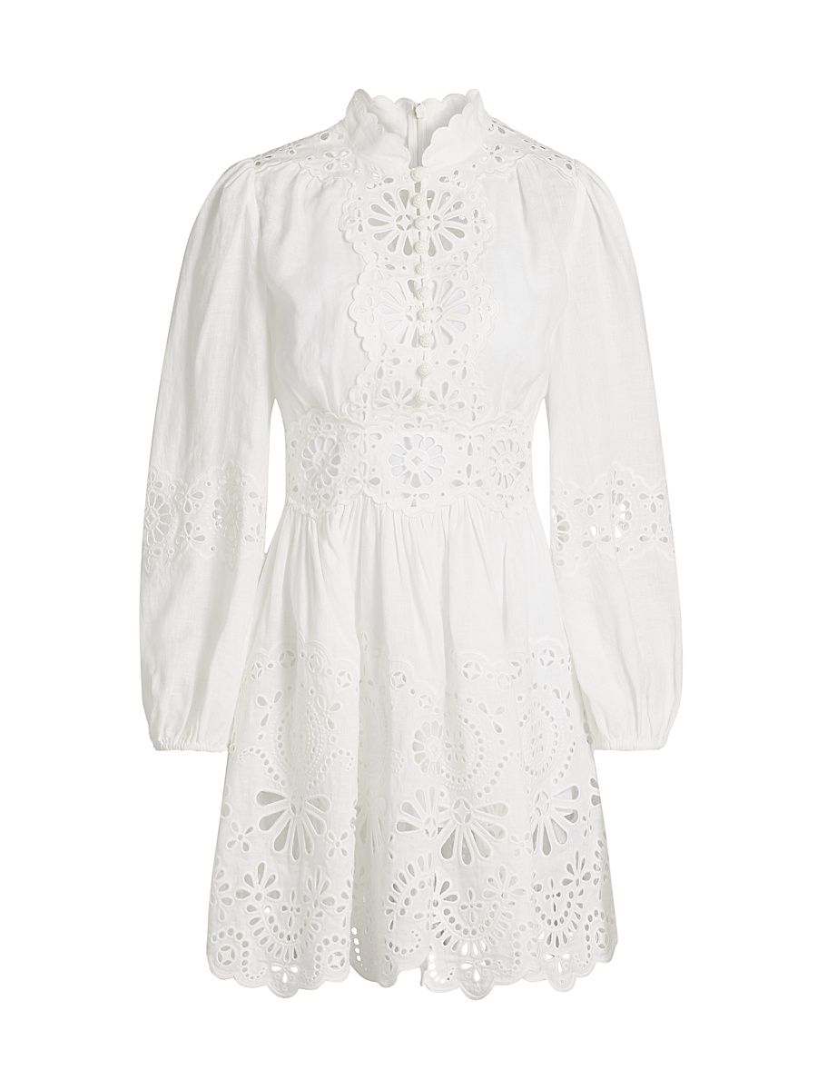 Women's Acacia Broderie Linen Minidress - Ivory - Size 2