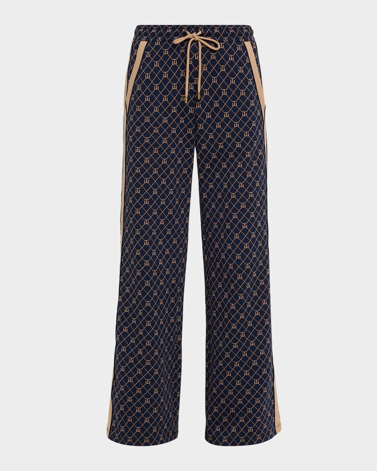 Ezra Nova Monogram Wide-Leg Drawstring Sweatpants