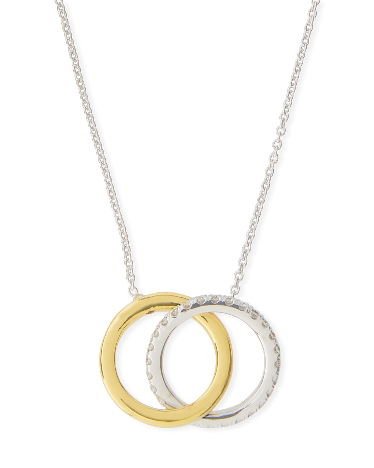 18k Two-Tone Diamond Double-Circle Pendant Necklace