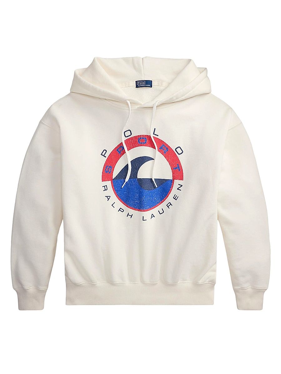 Women's Wave-Logo Cotton-Blend Fleece Hoodie - Deckwash White - Size XS