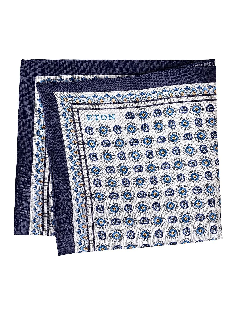 Men's Geometric Linen Pocket Square - Navy