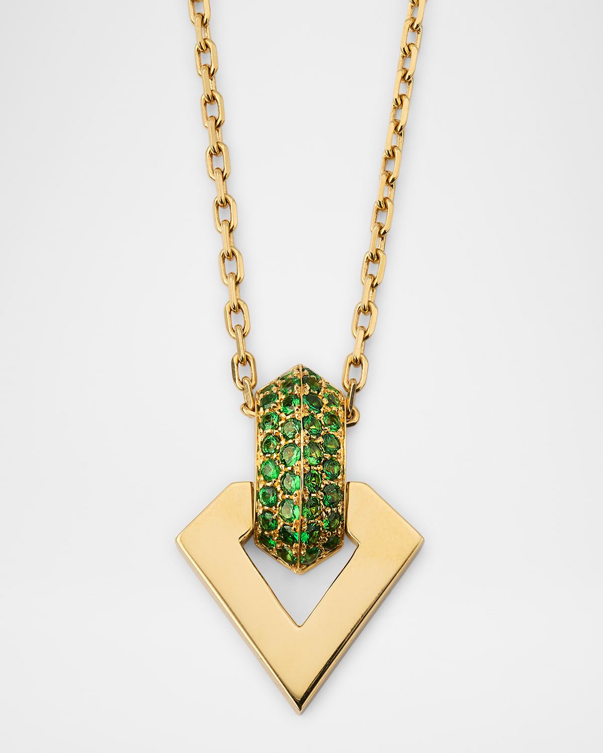 Brute Pendant Necklace with Green Enamel and White Diamonds