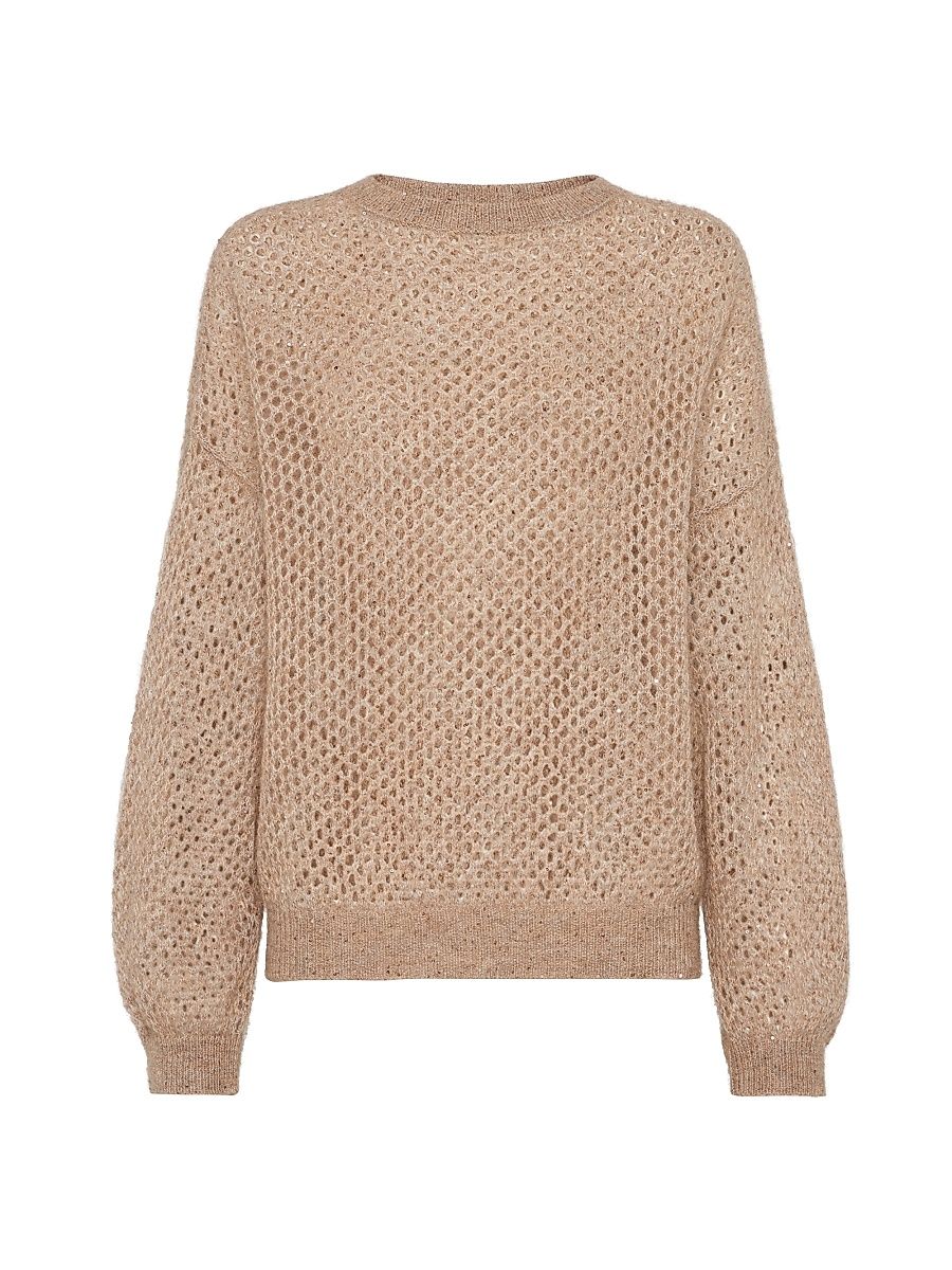 Women's Mohair, Cotton and Wool Dazzling Mesh Sweater - Hazelnut - Size XXXL