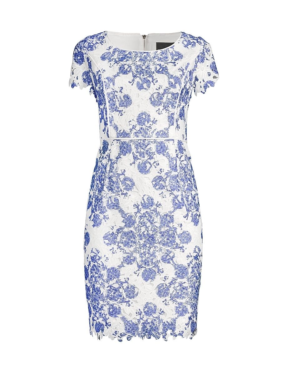 Women's Etoile Lace Sheath Dress - Blue White - Size 16