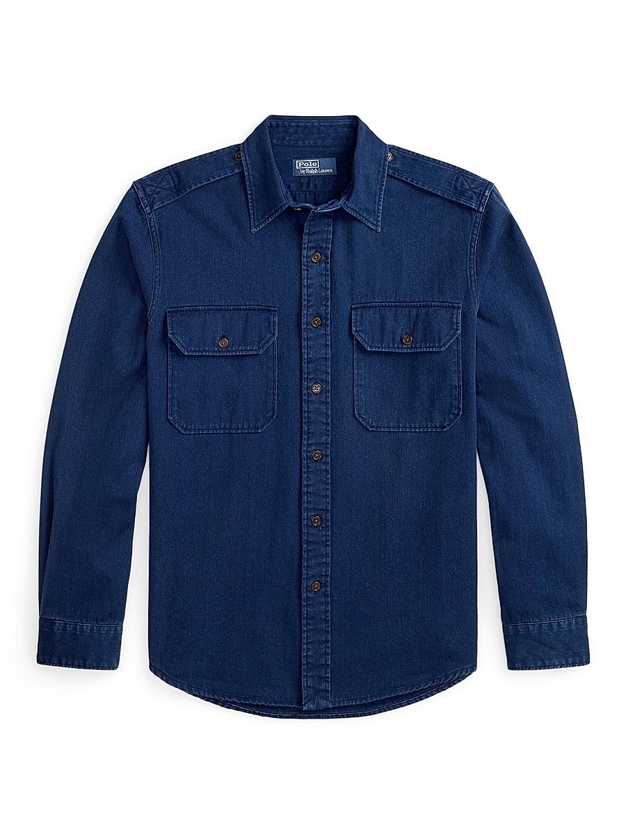 Men's Cotton Denim Button-Front Shirt - Indigo - Size XXL