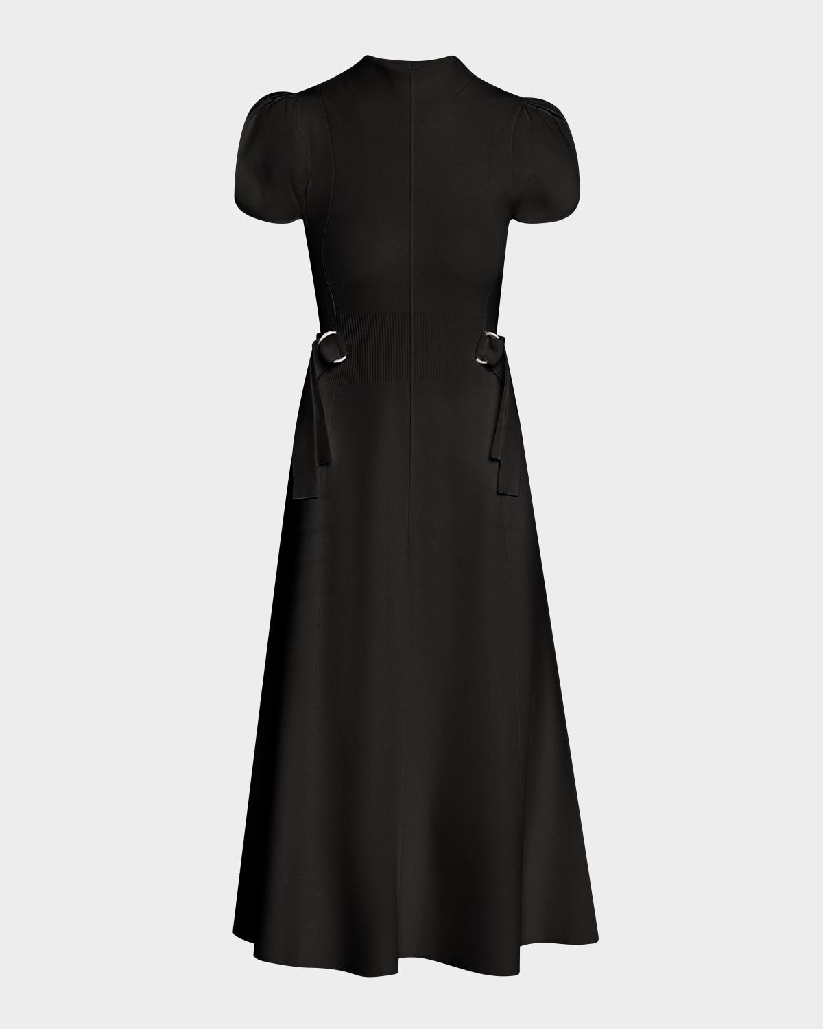 Compact Ribbed Tulip-Sleeve Midi Dress