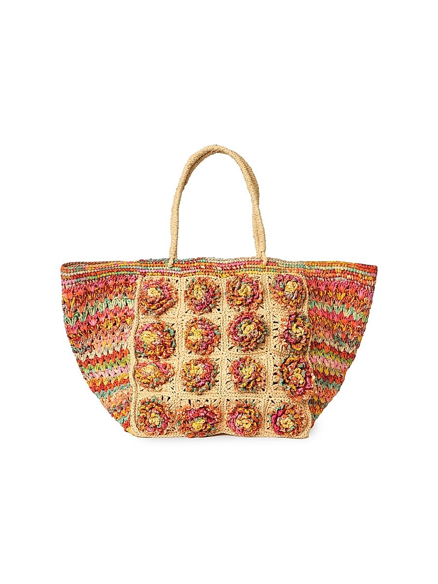 Women's Hazel Floral Woven Raffia Tote Bag