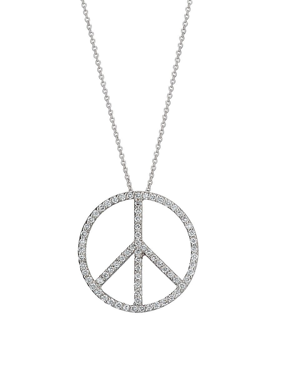 Women's Tiny Treasures 18K White Gold & 0.18 TCW Diamond Peace Sign Pendant Necklace - White Gold
