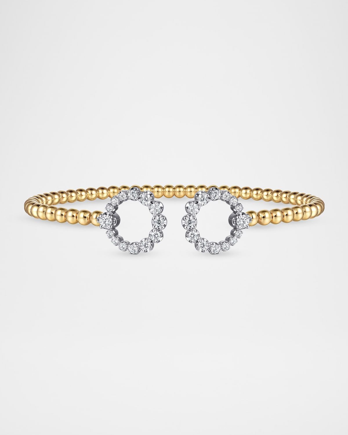 14K Yellow Gold Bujukan and Diamond Circle Open Bangle Bracelet