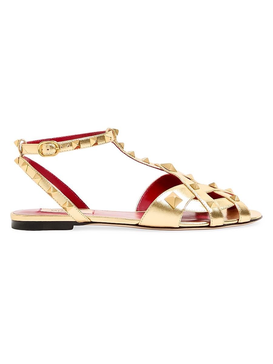 Women's Studdy Sandals in Laminated Nappa - Antique Brass - Size 11.5