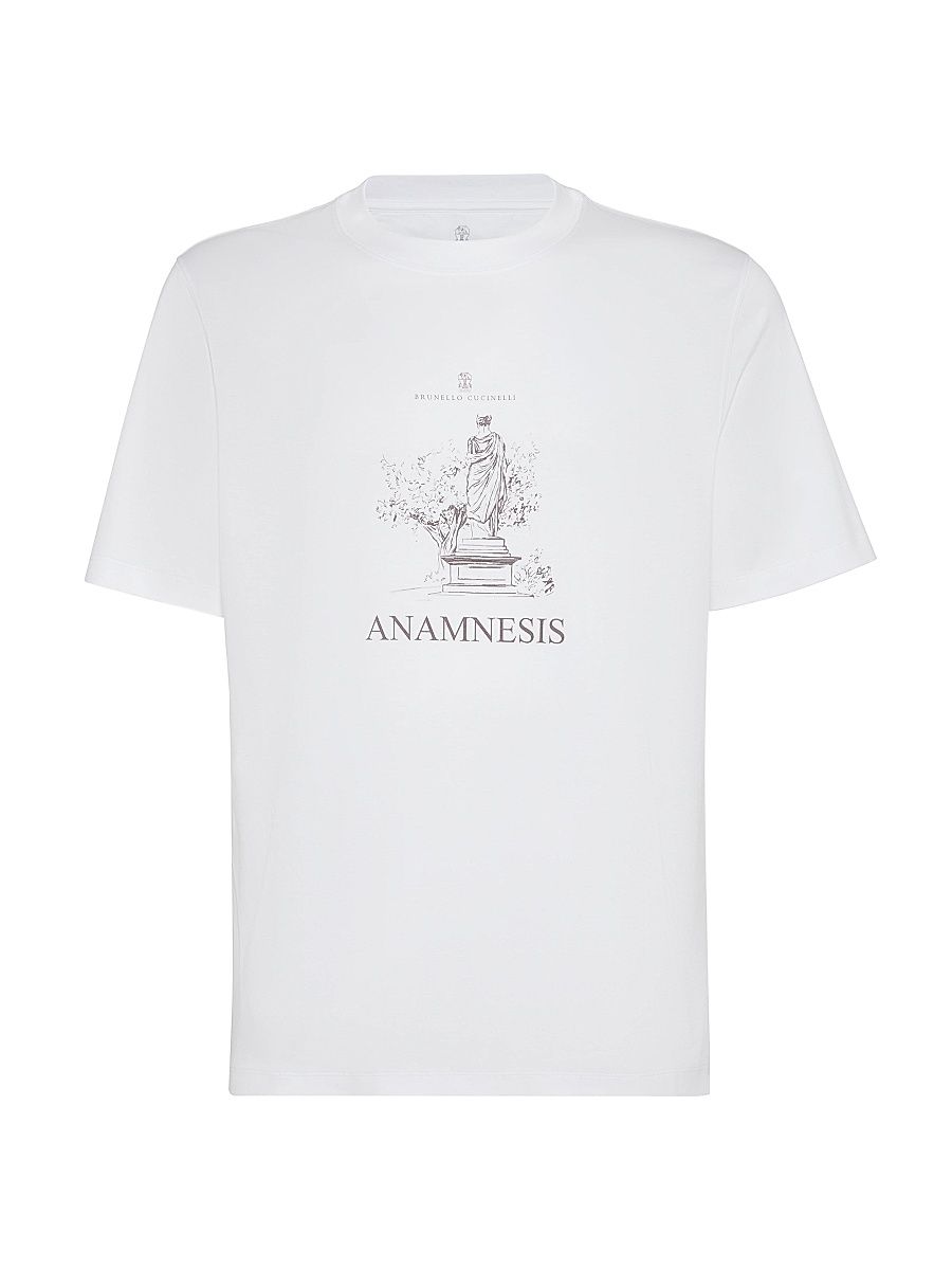 Men's Cotton Jersey Crew Neck T-Shirt with Print - White - Size XXXXL