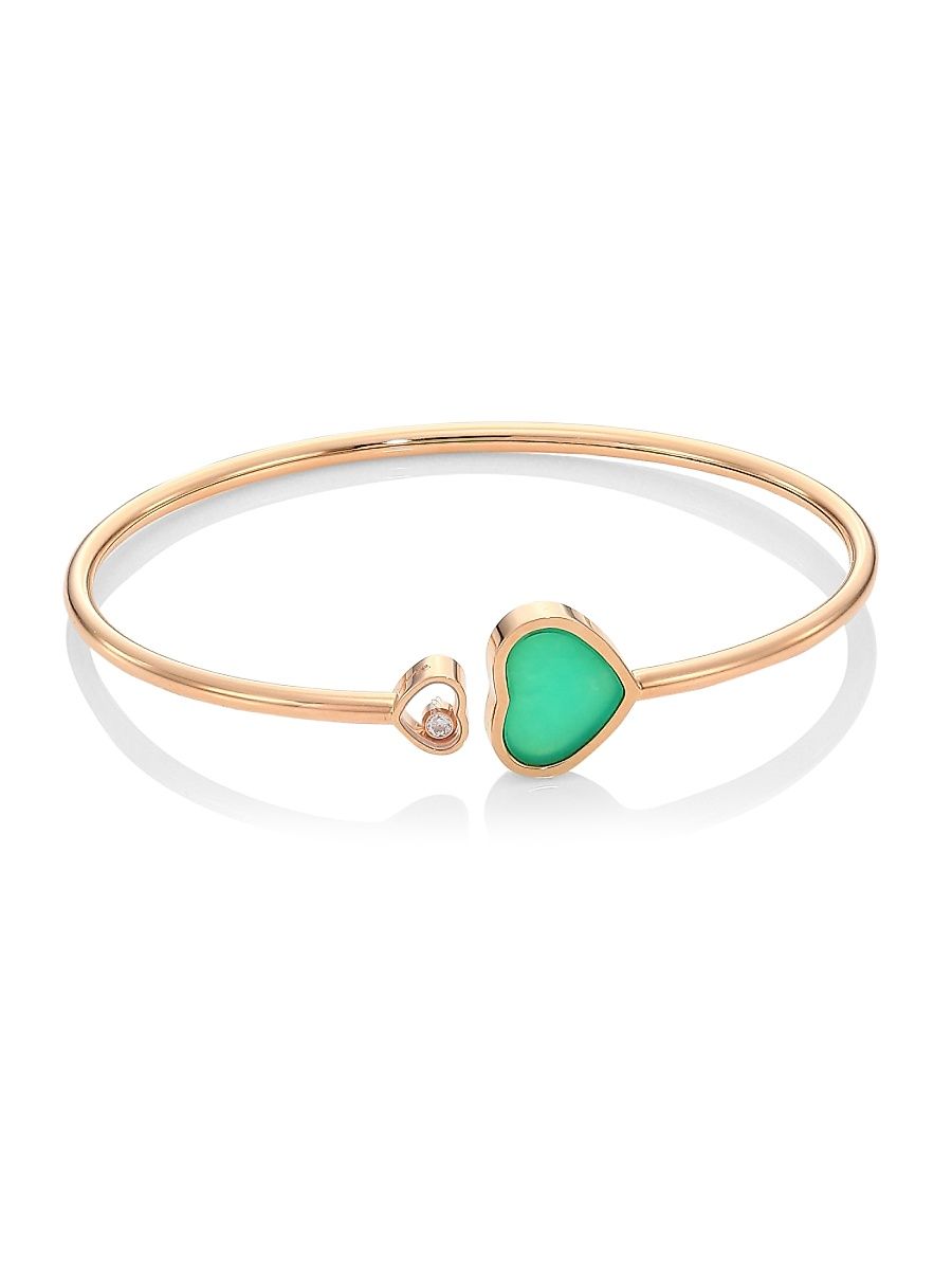 Women's Happy Hearts 18K Rose Gold, Diamond & Chrysoprase Bangle - Rose Gold - Size Medium