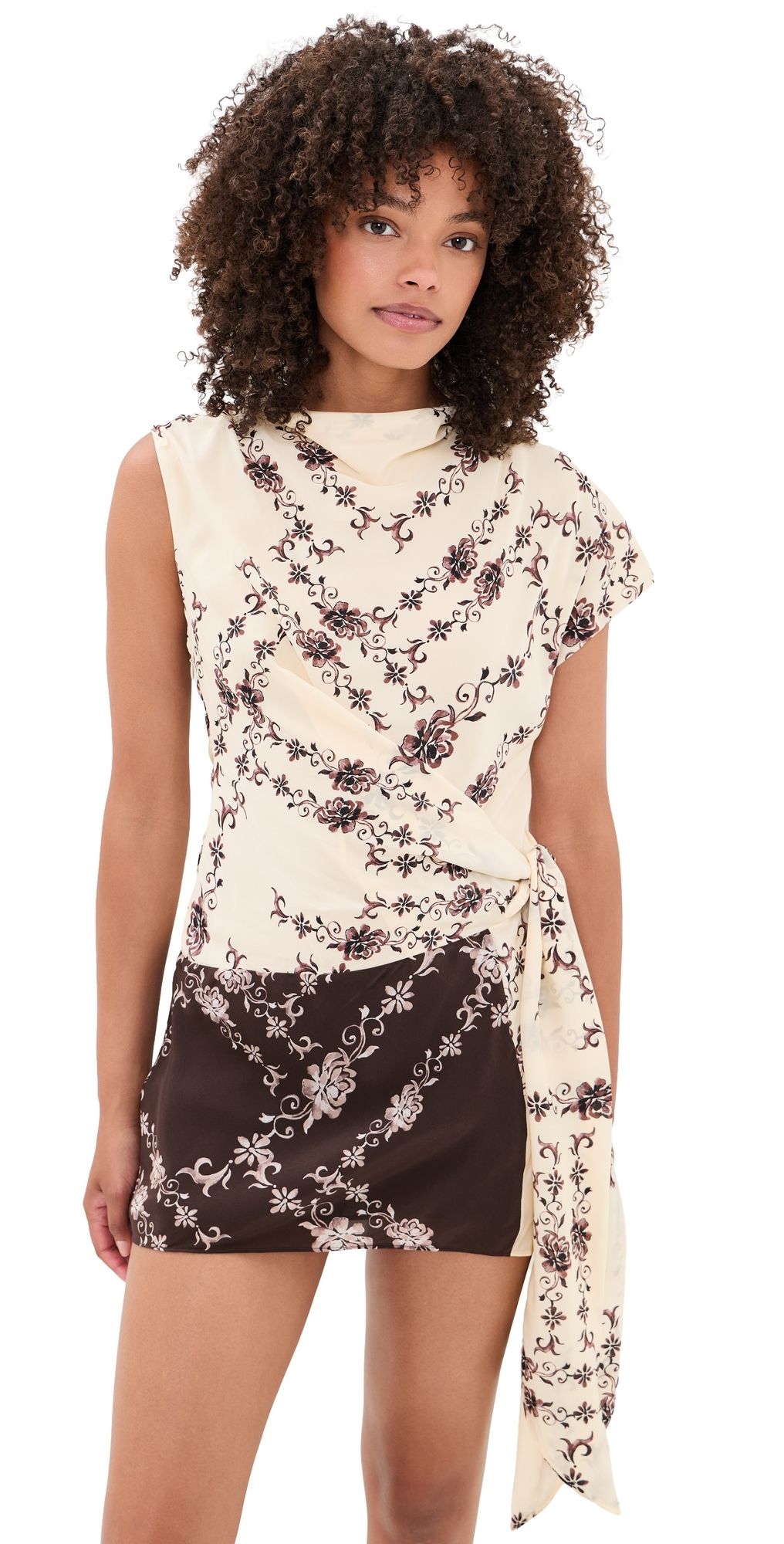 Bec + Bridge Myah Mini Dress Geo Vine Floral Choc/Cream 8