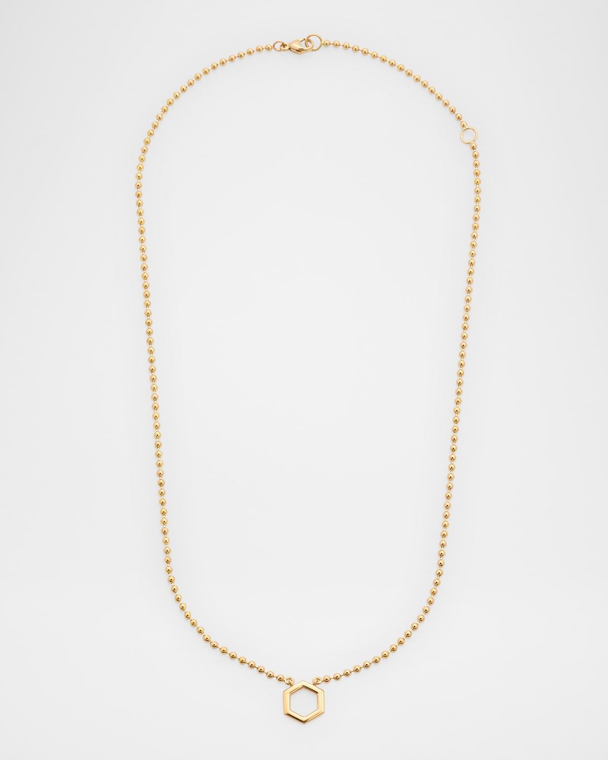 18K Yellow Gold Bead Hexagon Pendant Necklace