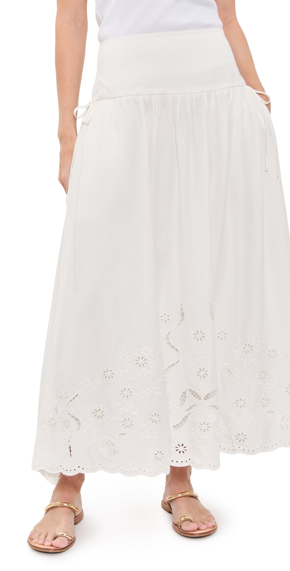ASTR the Label Stevie Embroidered Midi Skirt White M
