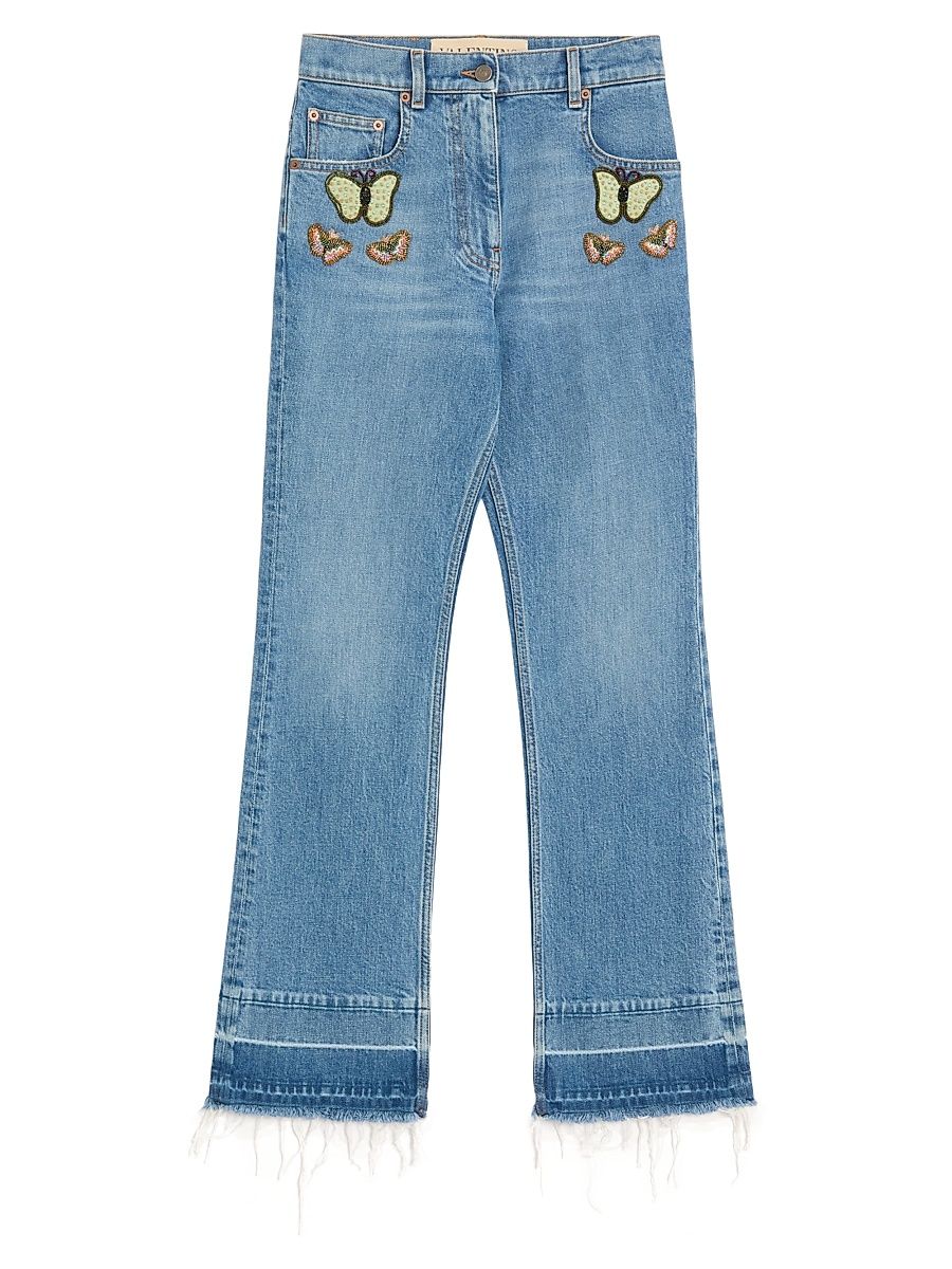 Women's Embroidered Denim Trousers - Blue - Size 28