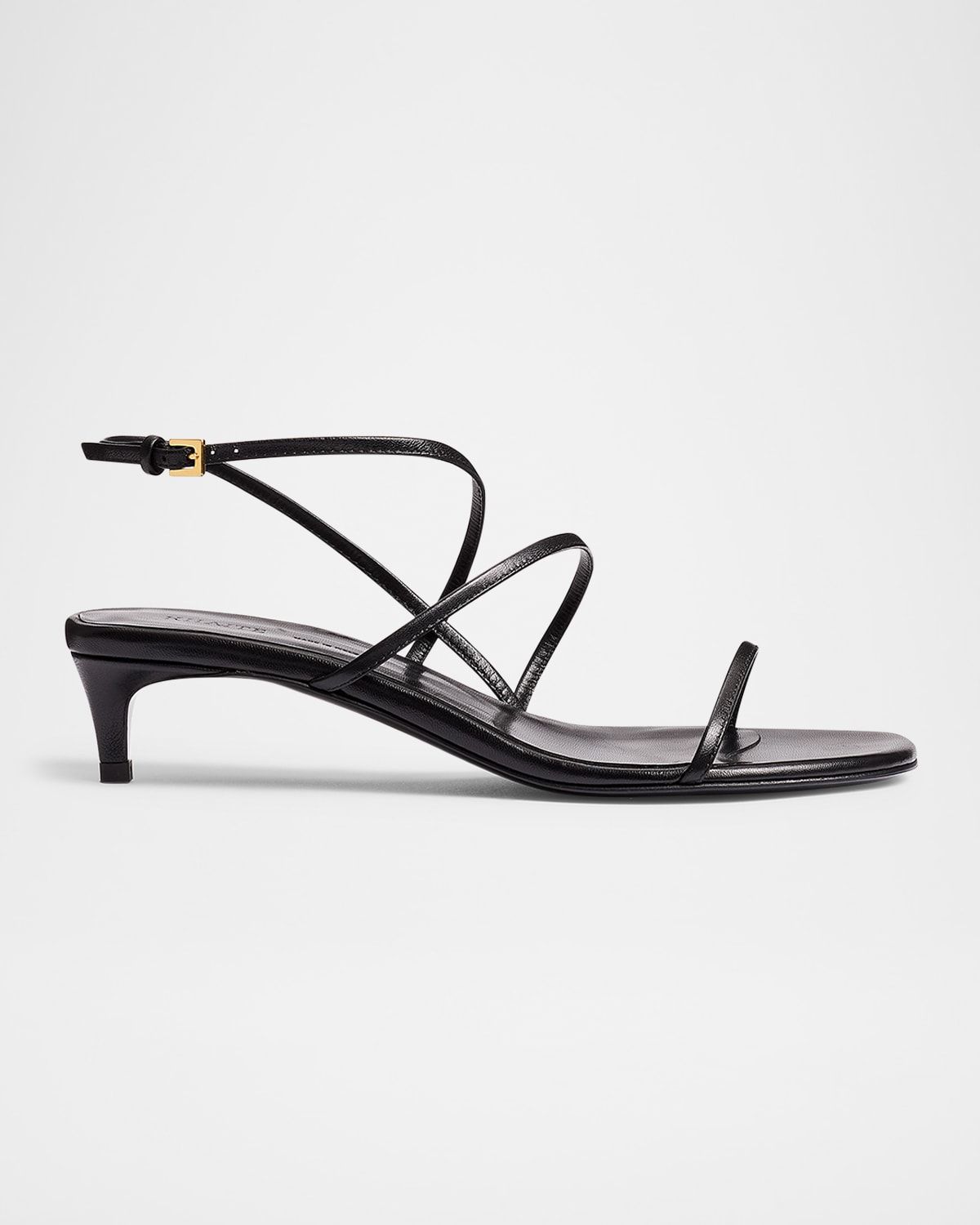 Strappy Leather Kitten-Heel Sandals