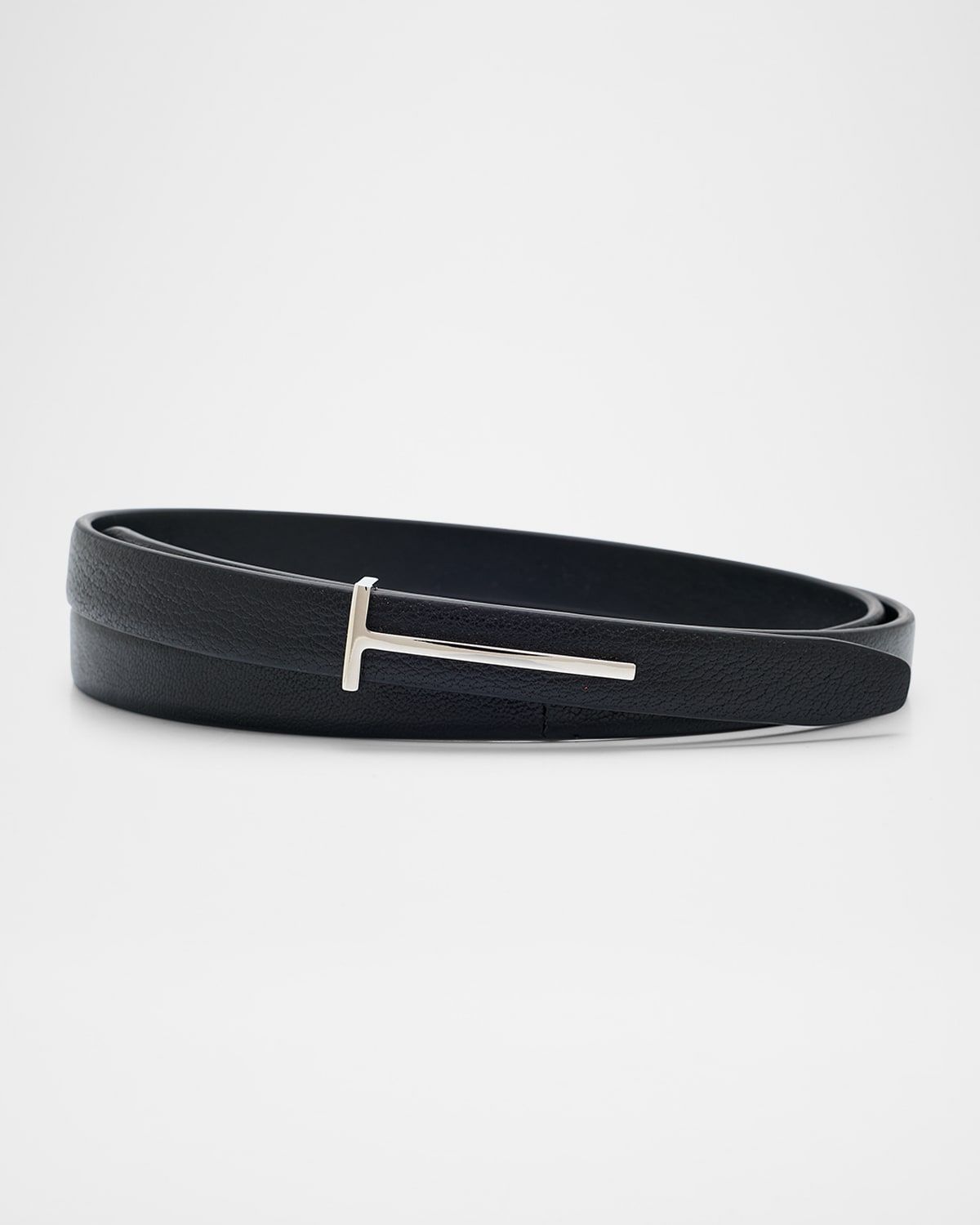 Grain Leather Slim T Belt