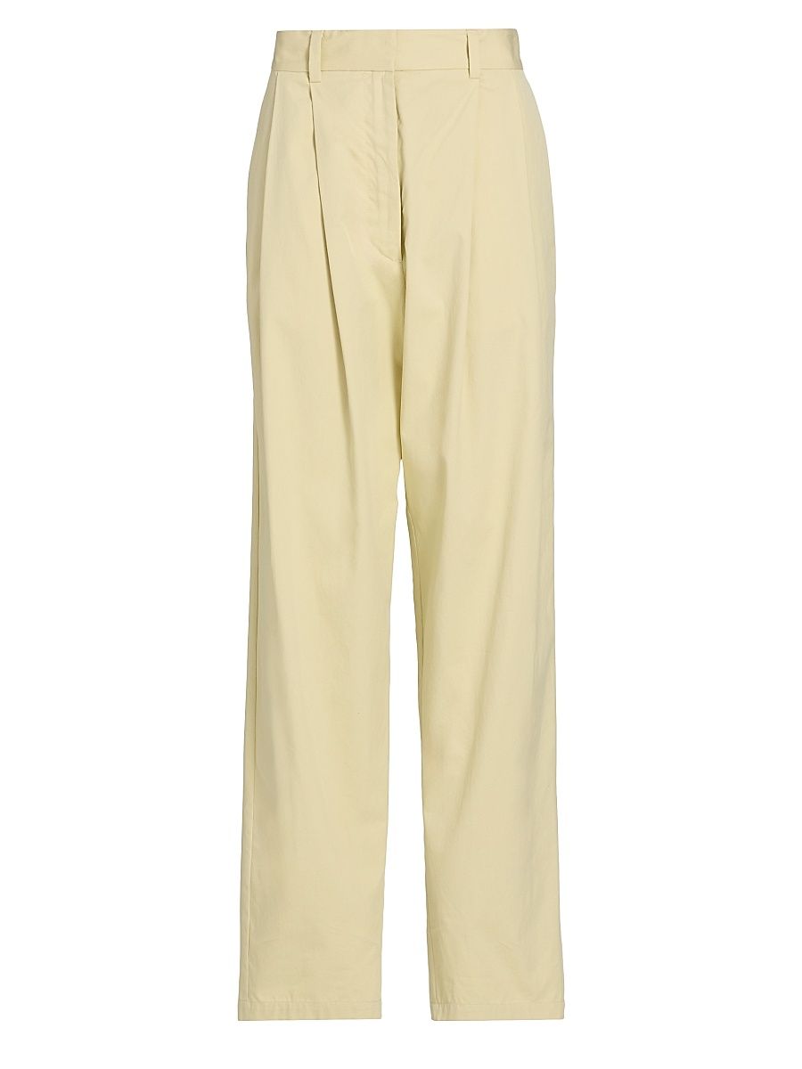 Women's Taya Pleated Cotton-Blend Pants - Straw - Size 12