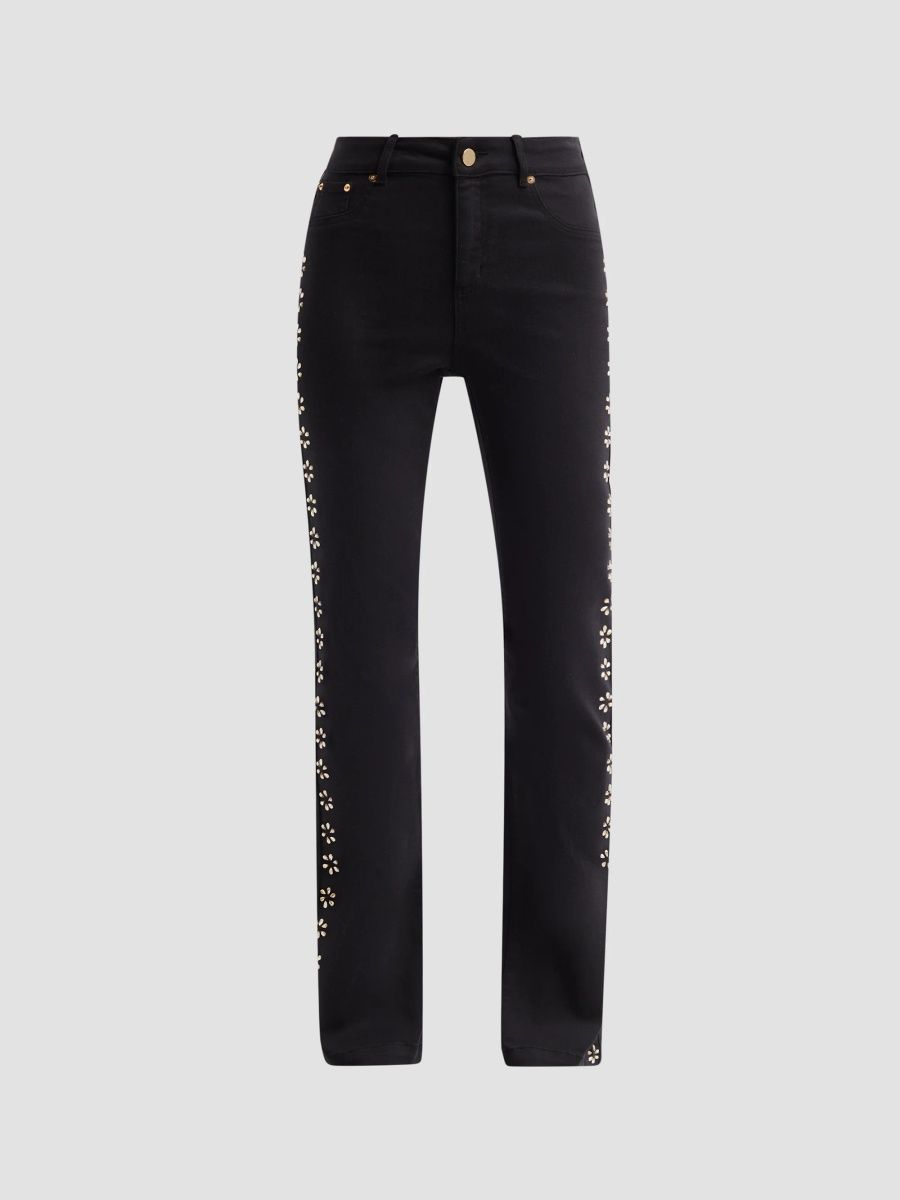 Ming Wang Women's Embellished High-Rise Straight-Leg Jeans - Black - Size XS