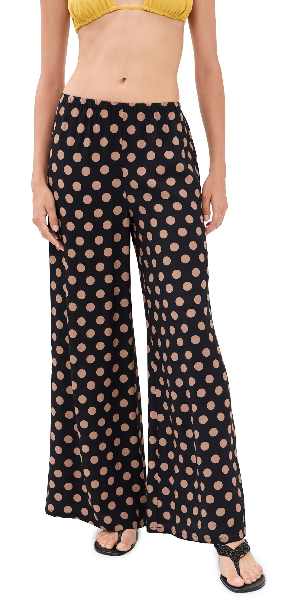 SIMONMILLER Nella Crepe Wide Leg Pants Black/Tan Polka Dot XS