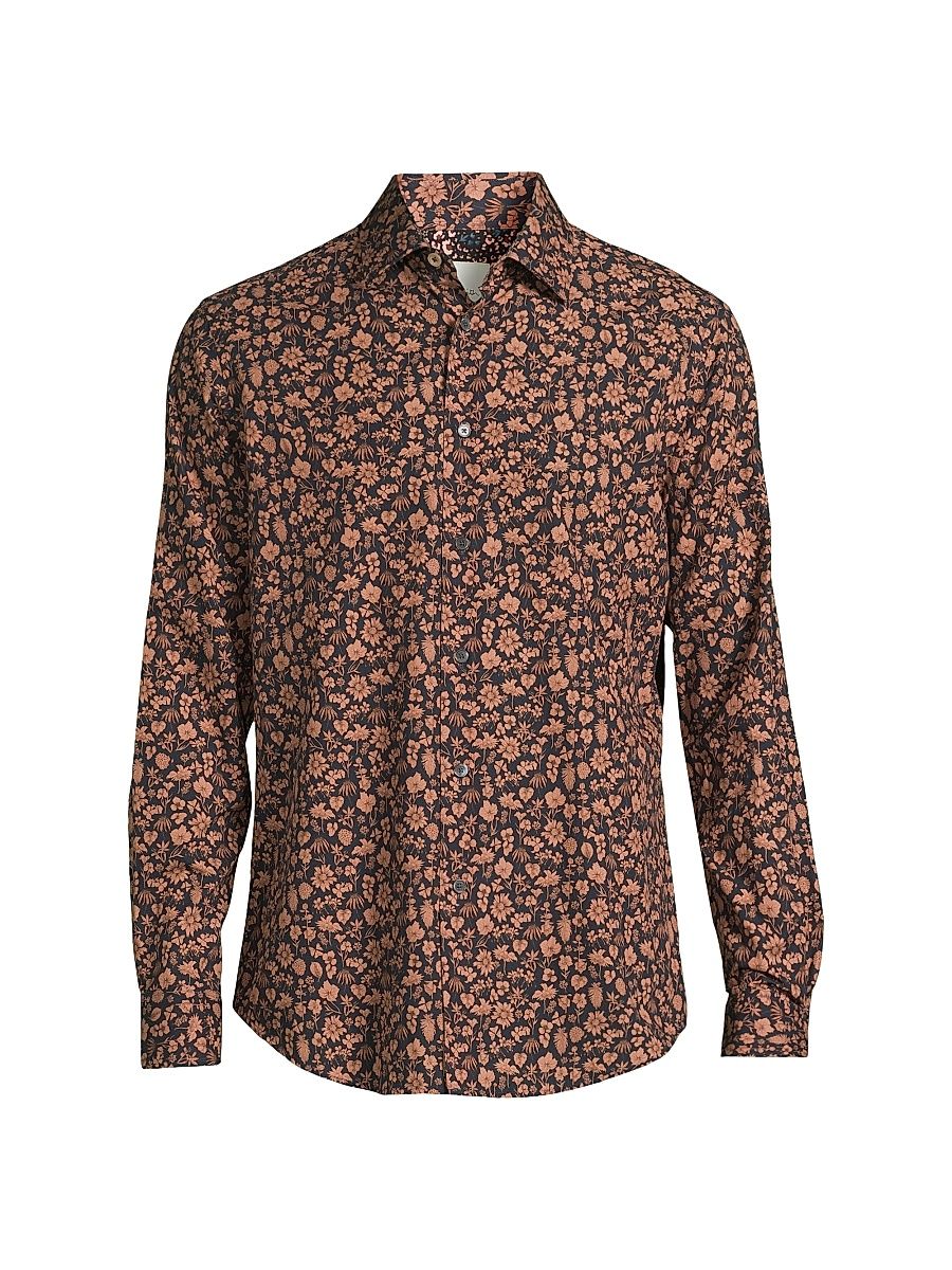 Men's Tailored-Fit Floral Shirt - Navy - Size 16