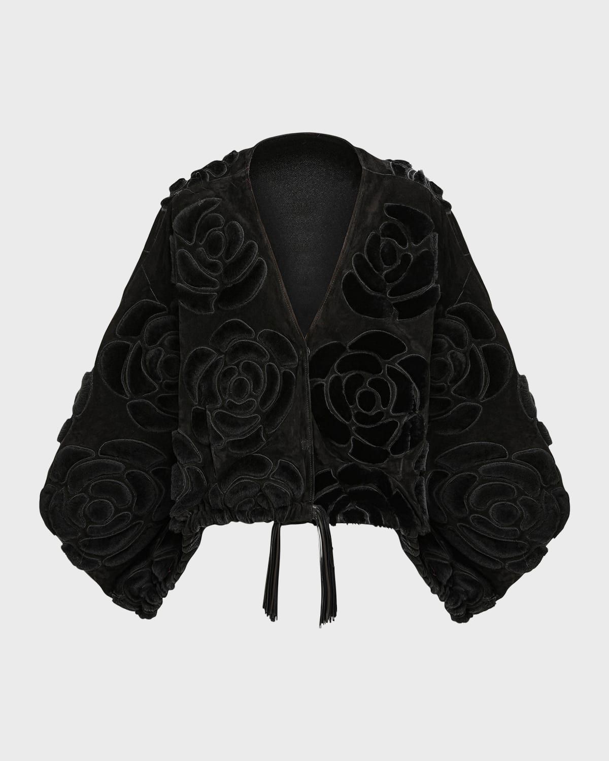 Select Shearling Lamb Floral Embroidered Reversible Jacket