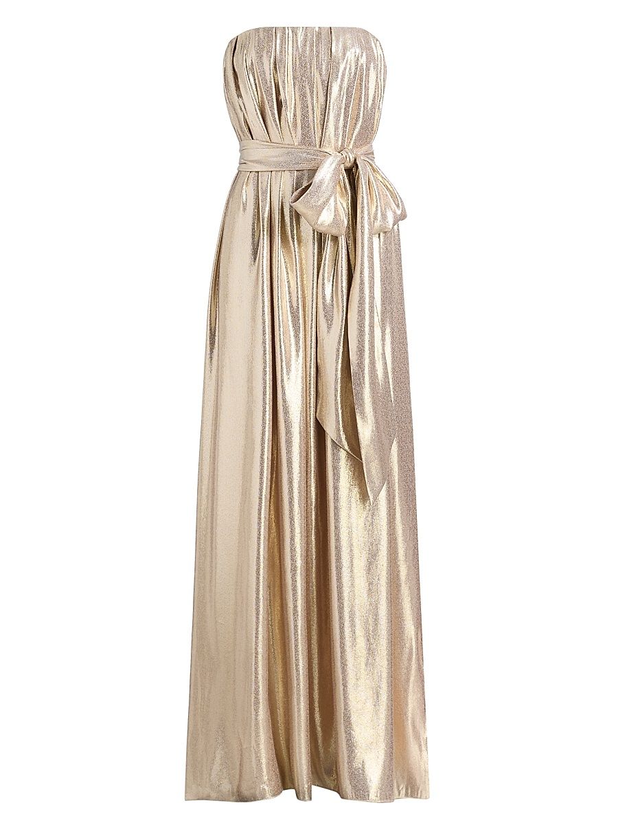 Women's Chiara Metallic Silk Strapless Sashed Gown - Gold - Size 8