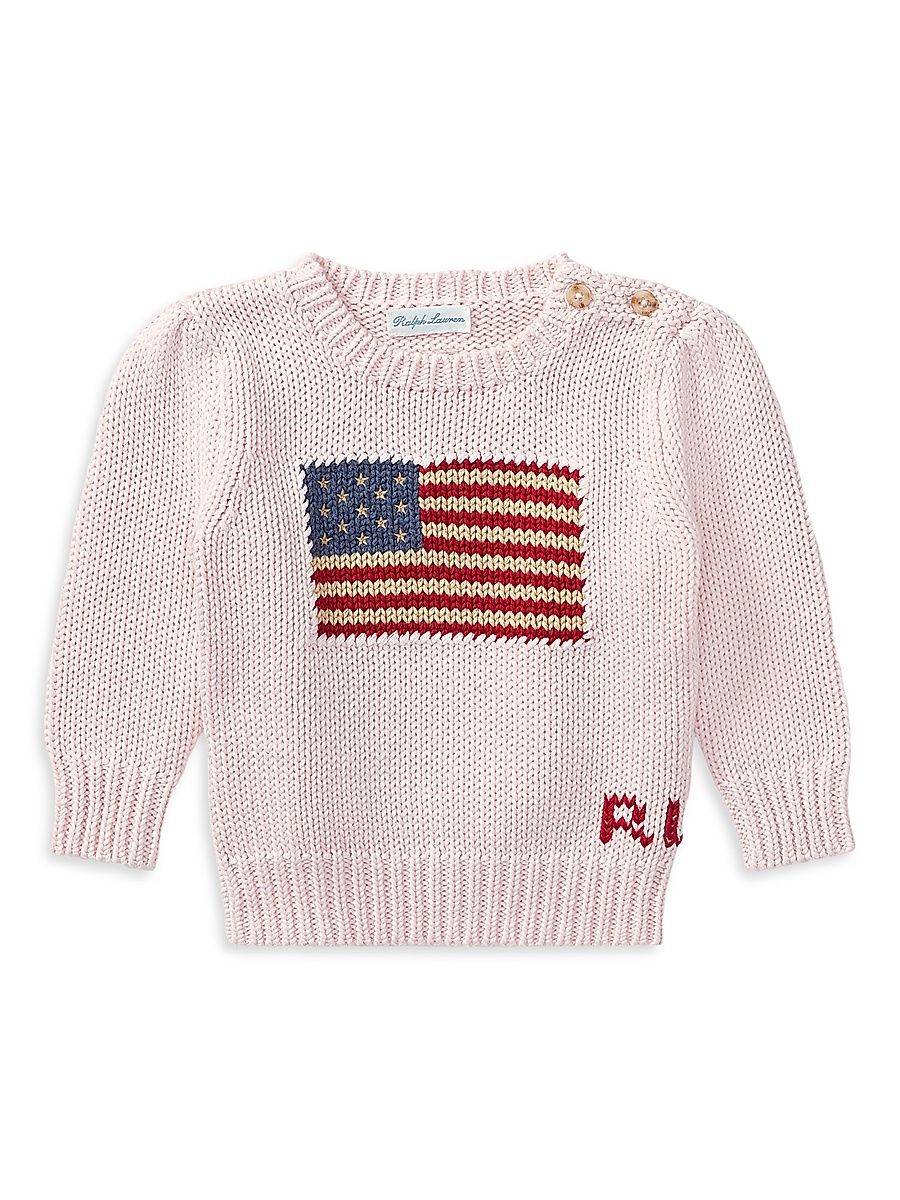 Baby Girl's American Flag Crewneck Sweater - Acacia Pink - Size 9 Months