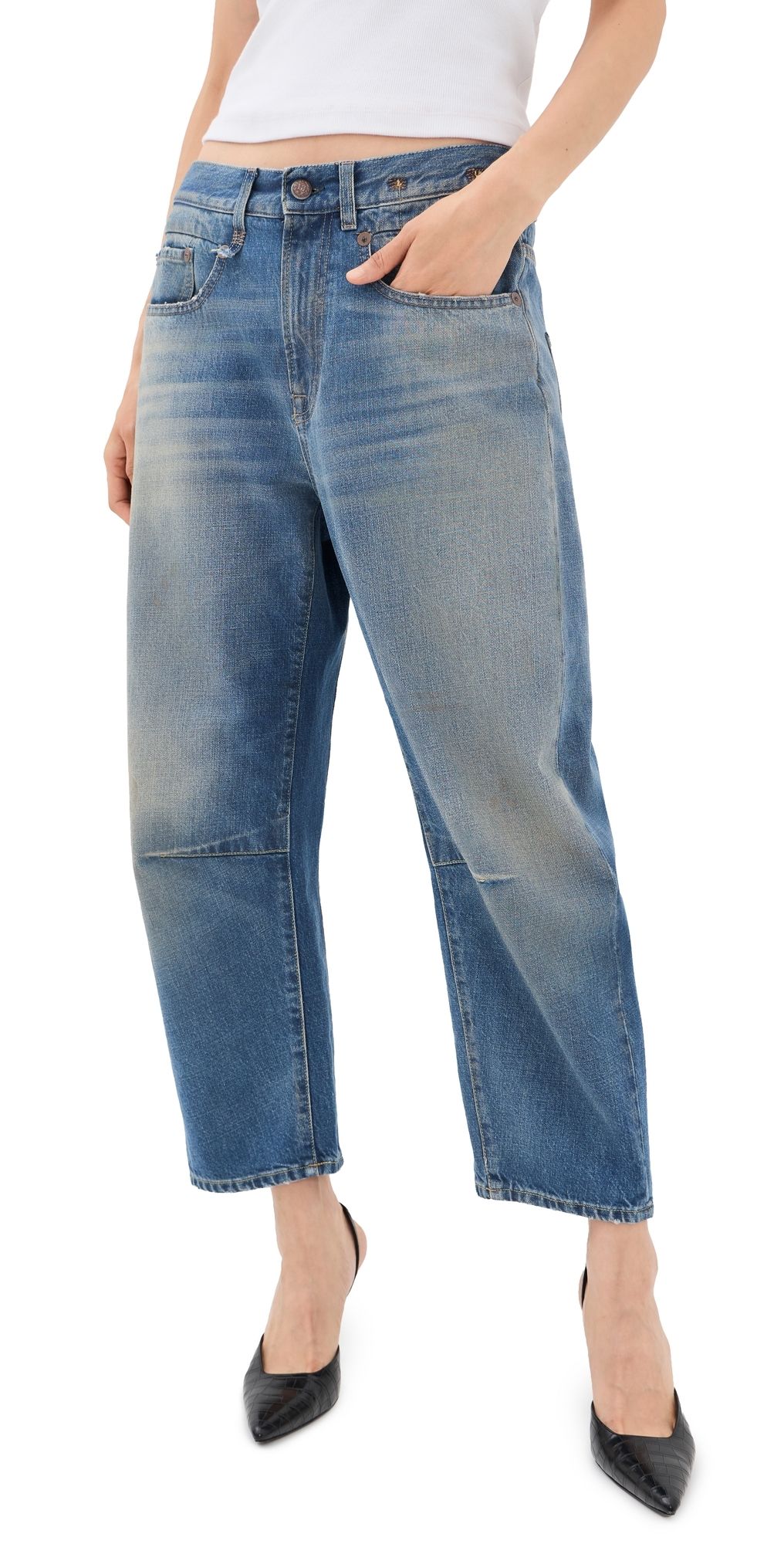 R13 Articulated Knee Ex-Boyfriend Jeans Hackney Blue 23
