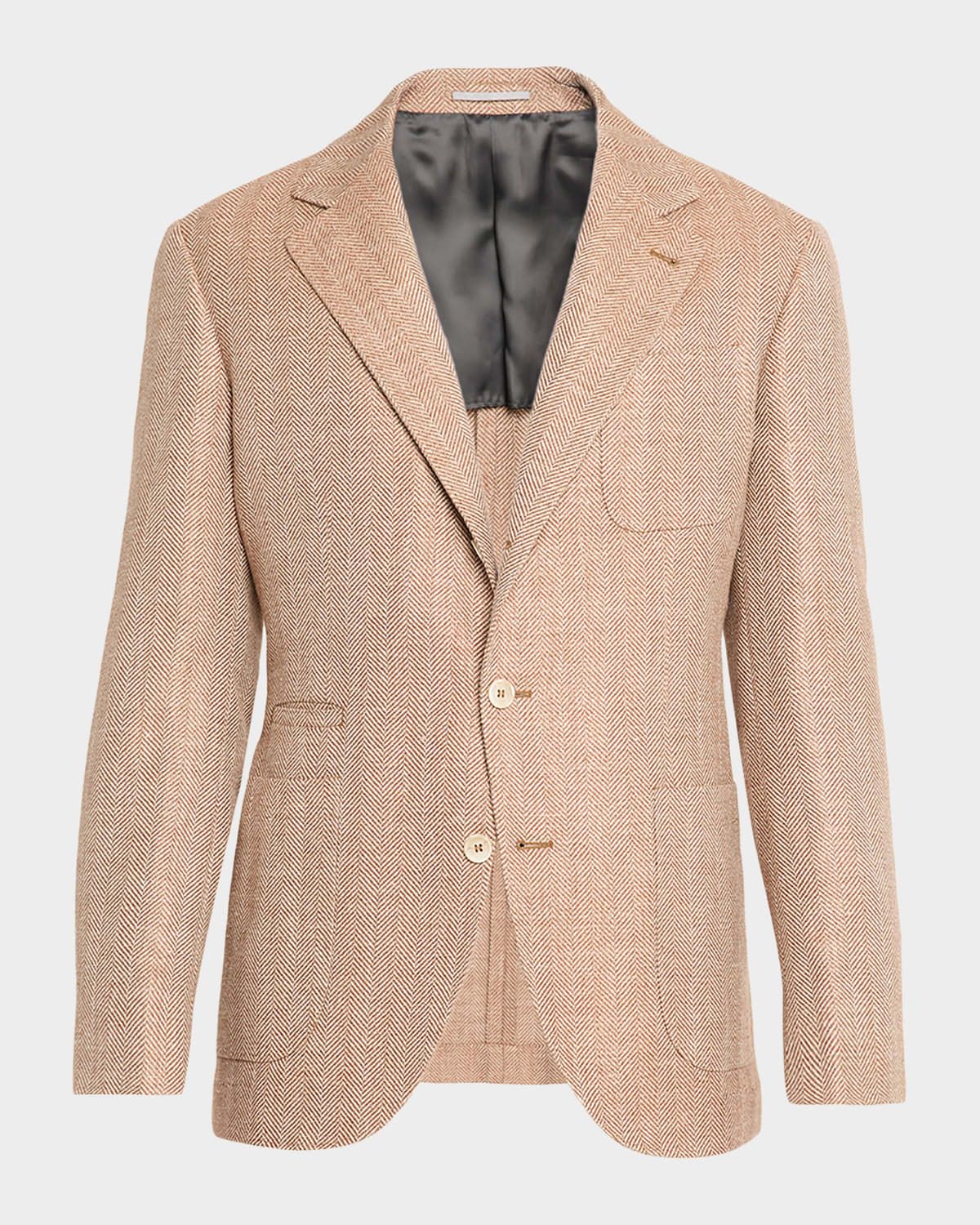 Men & apos;s Wool, Silk and Linen Herringbone Suit Jacket