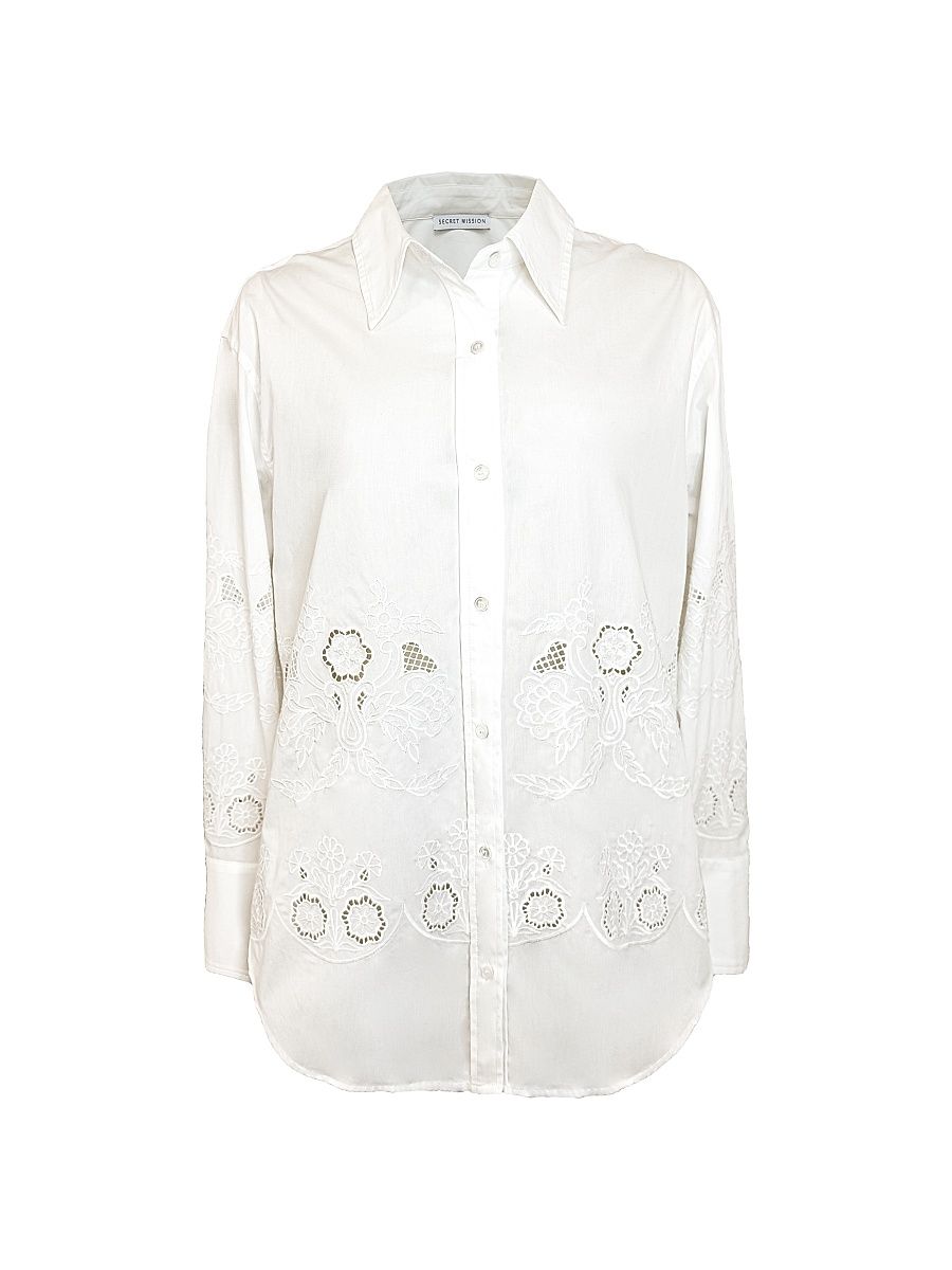 Women's Bridge Hampton Rye Embroidered Cotton Shirt - Off White - Size Small