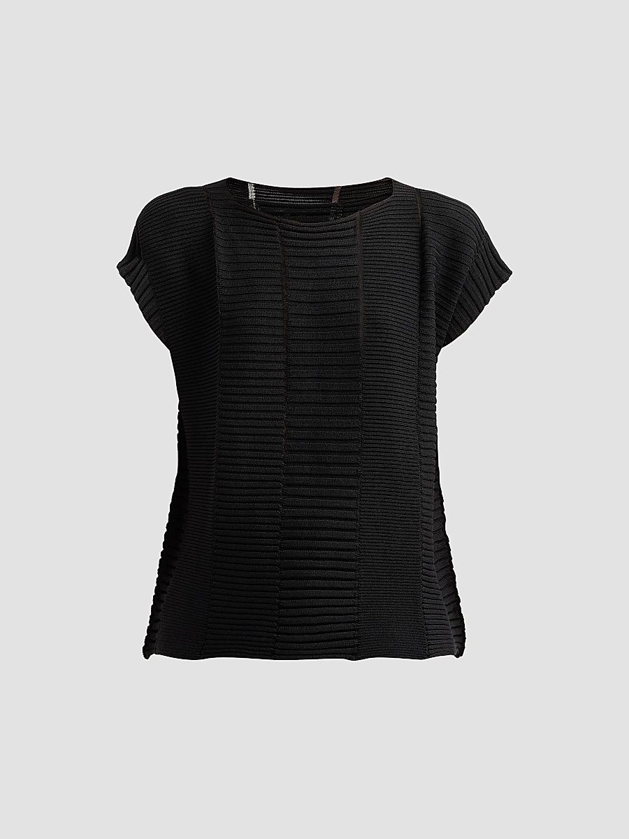 Women's Column Knit Short-Sleeve Top - Black - Size Small