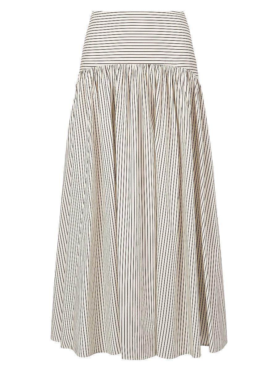 Women's Procide Pinstriped Stretch-Cotton Midi-Skirt - Ivory Dark Oak Micro Stripe - Size 14