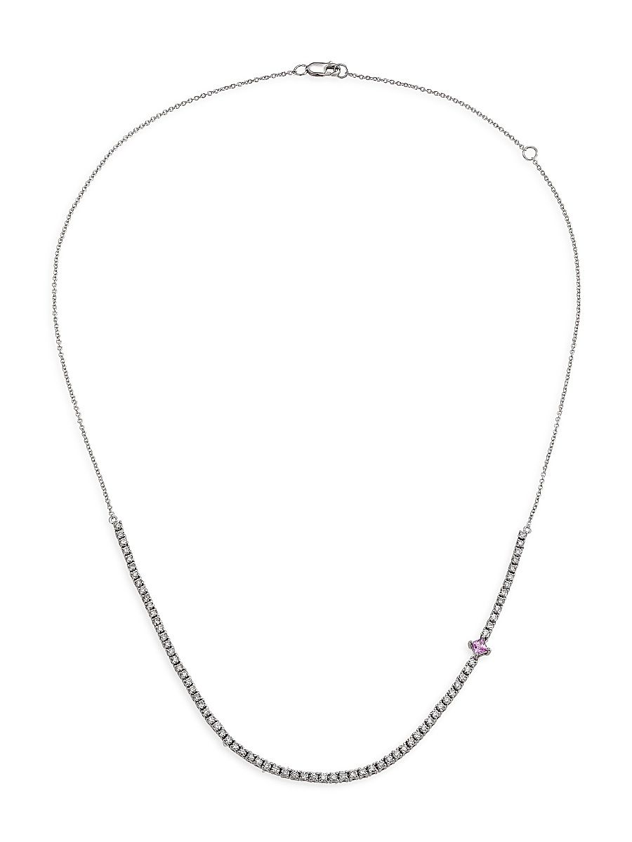 Women's 14K White Gold, 1.35 TCW Diamond, & Sapphire Necklace - Pink