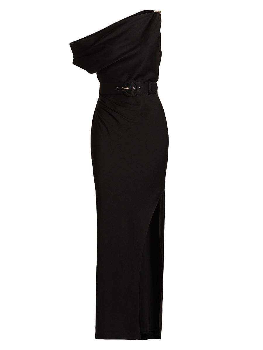 Women's Halle Belted Asymmetric Gown - Black - Size 12