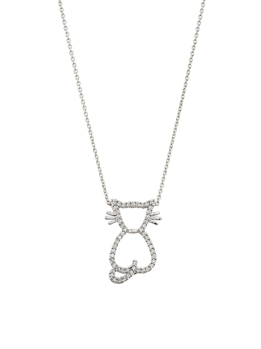 Women's Tiny Treasures Cat 18K Yellow Gold & 0.19 TCW Diamond Cat Pendant Necklace - White Gold