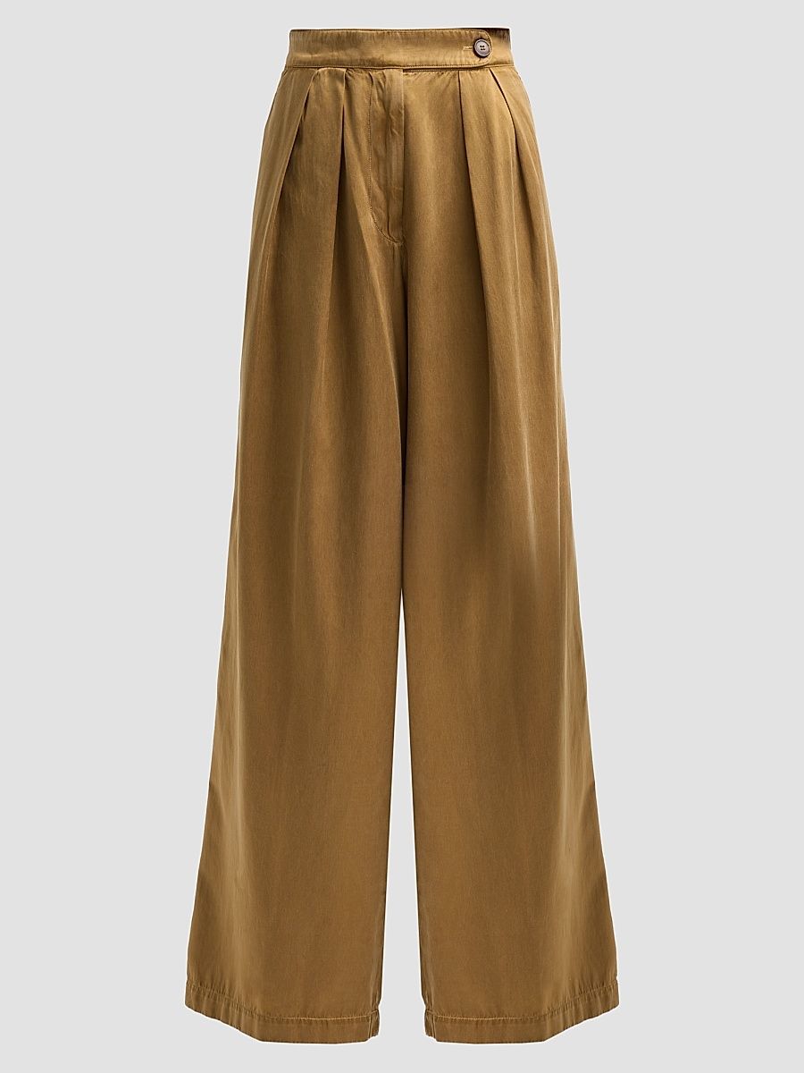 Women's Pleated Wide-Leg Trousers - Umber - Size 14