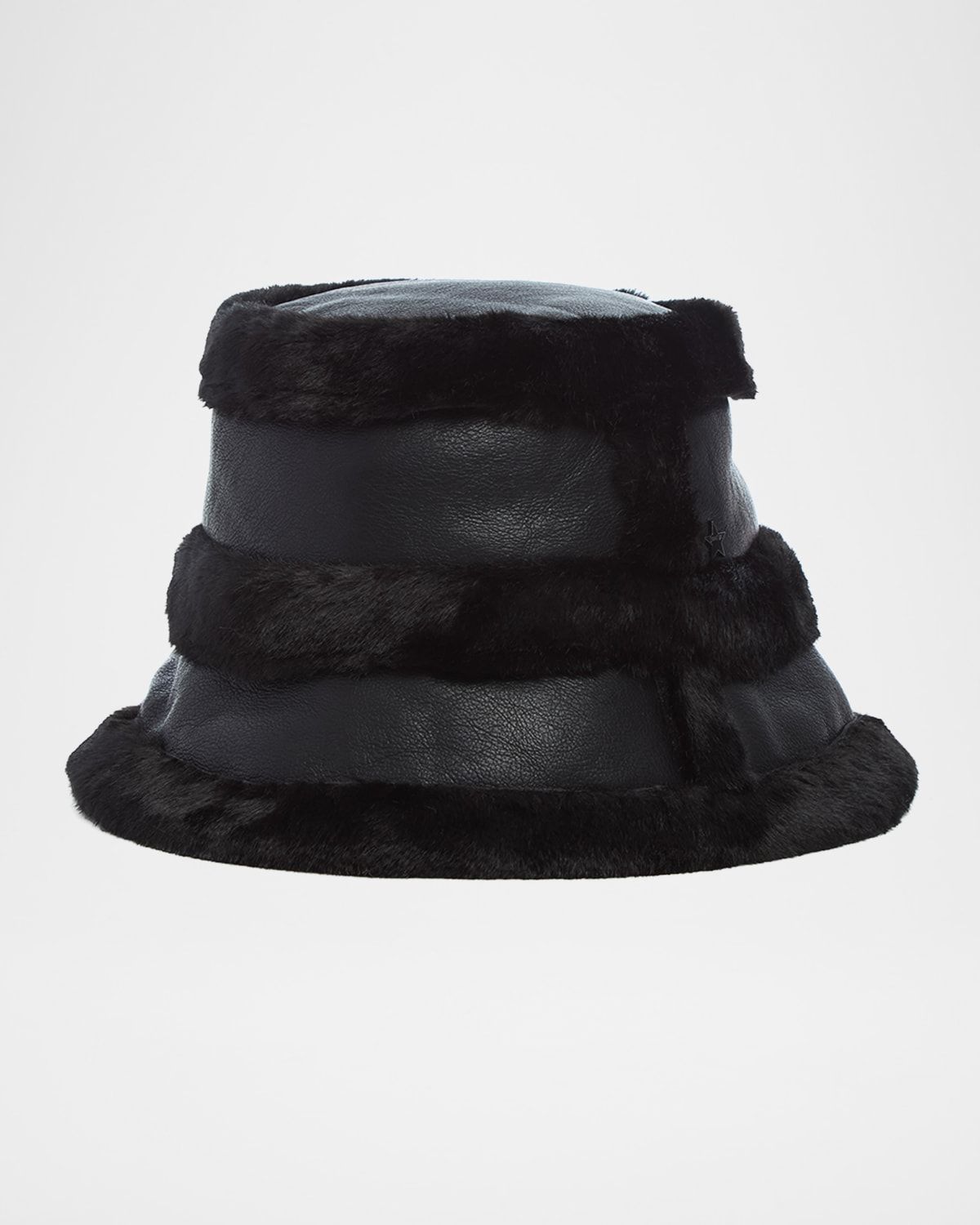 The Gstaad Faux Fur and Leather Bucket Hat