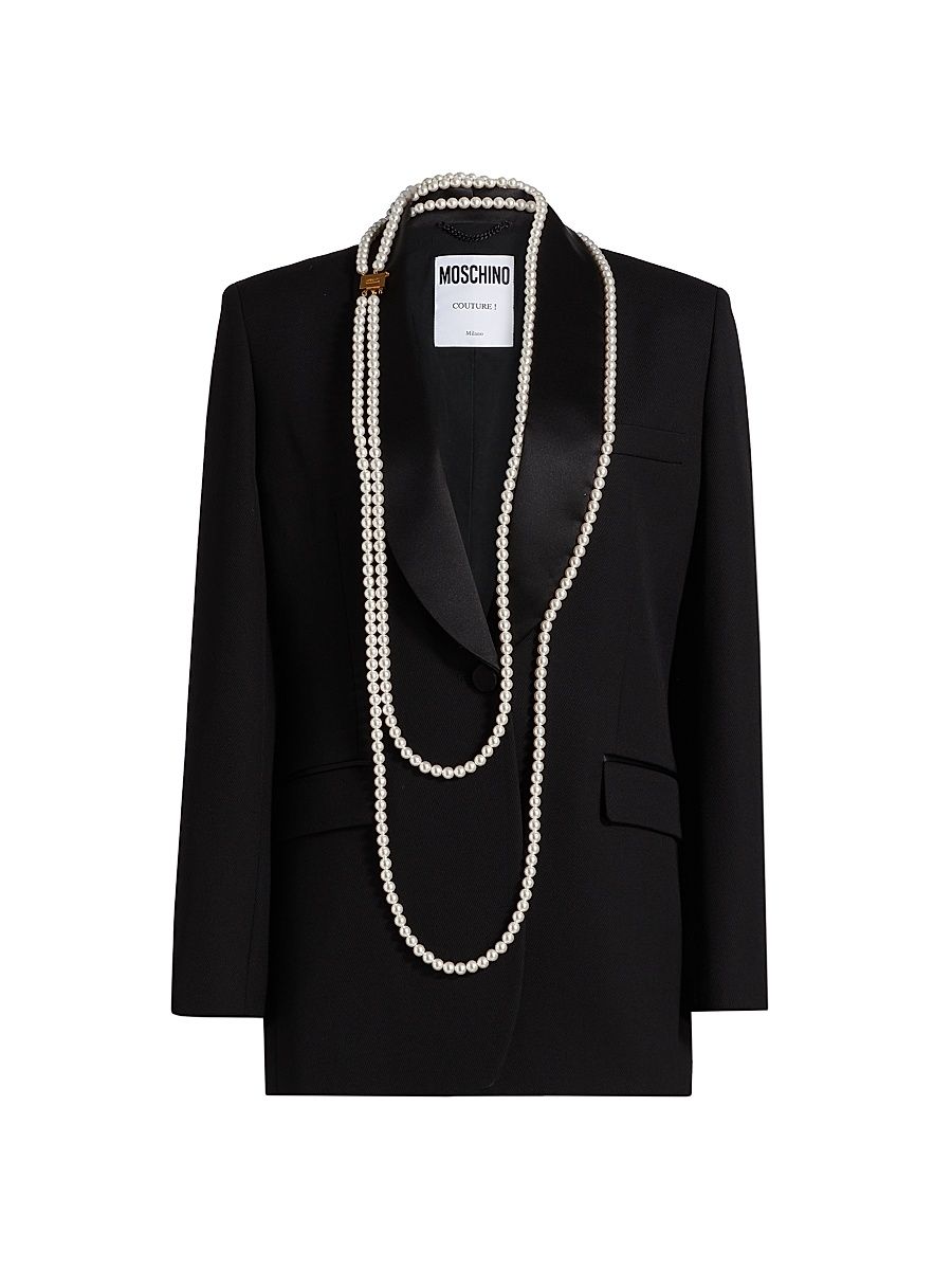 Women's Pearl Necklace Wool-Blend Jacket - Multi Black - Size 12
